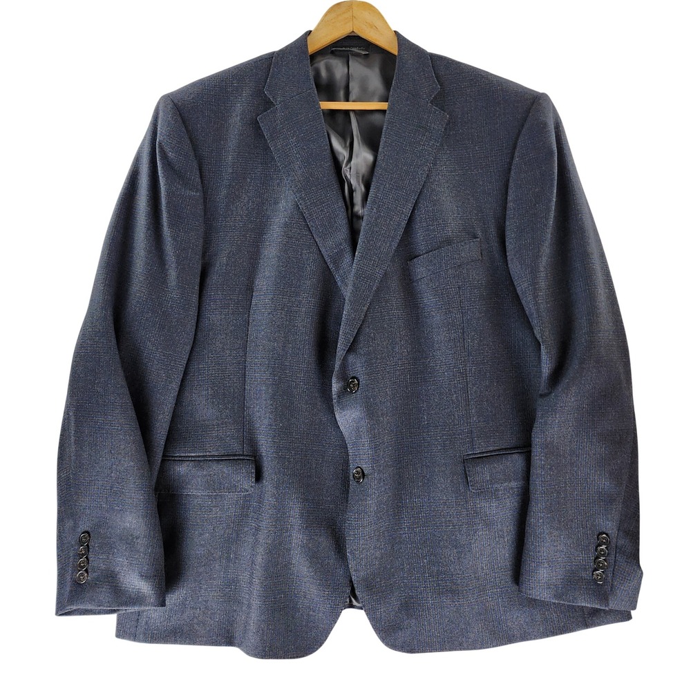 Lauren Ralph Lauren Blazer Mens 52R Blue Plaid 100% Wool Slim Fit Sport Coat